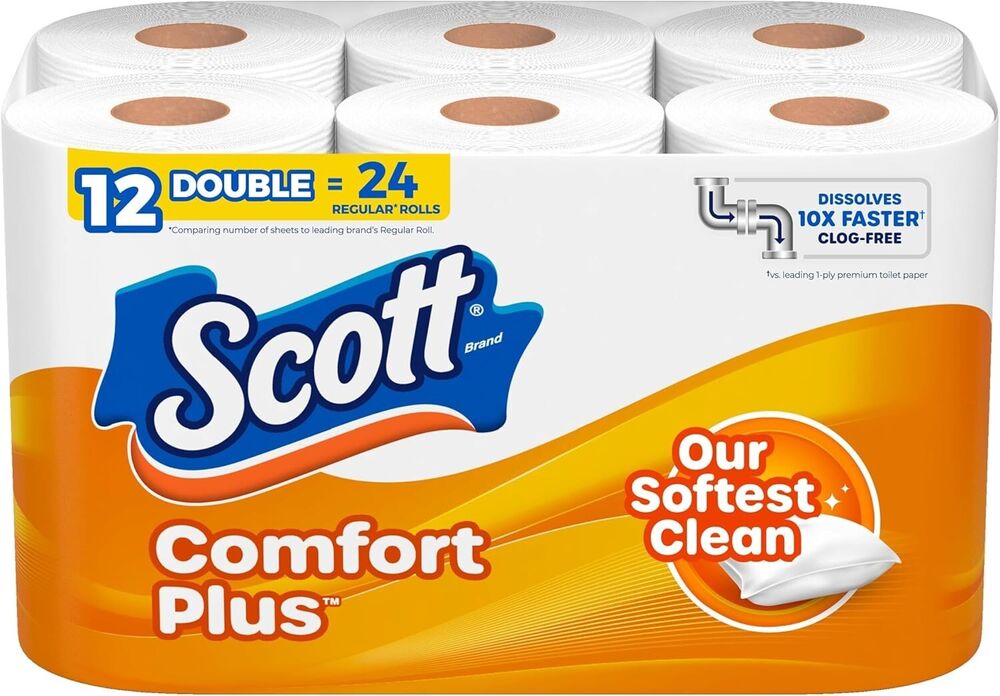 Scott Comfortplus Toilet Paper Bath Septic Safe Unscented Thick Tissue 12 Rolls