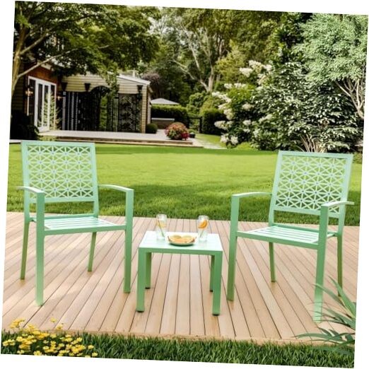 3-Piece Stackable Outdoor Bistro Set in Light Green with Modern Steel Frame
