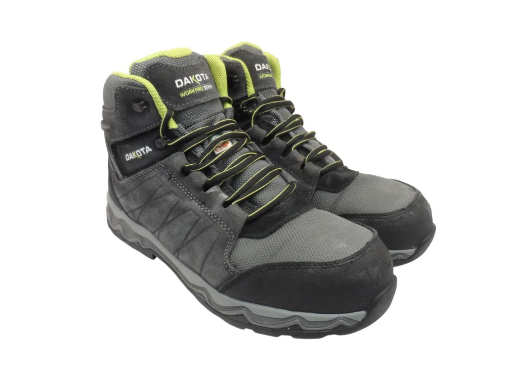 DAKOTA Mens Grey Green ATCP Safety Hiking Boots Size 10.5 Mid Cut Comfort