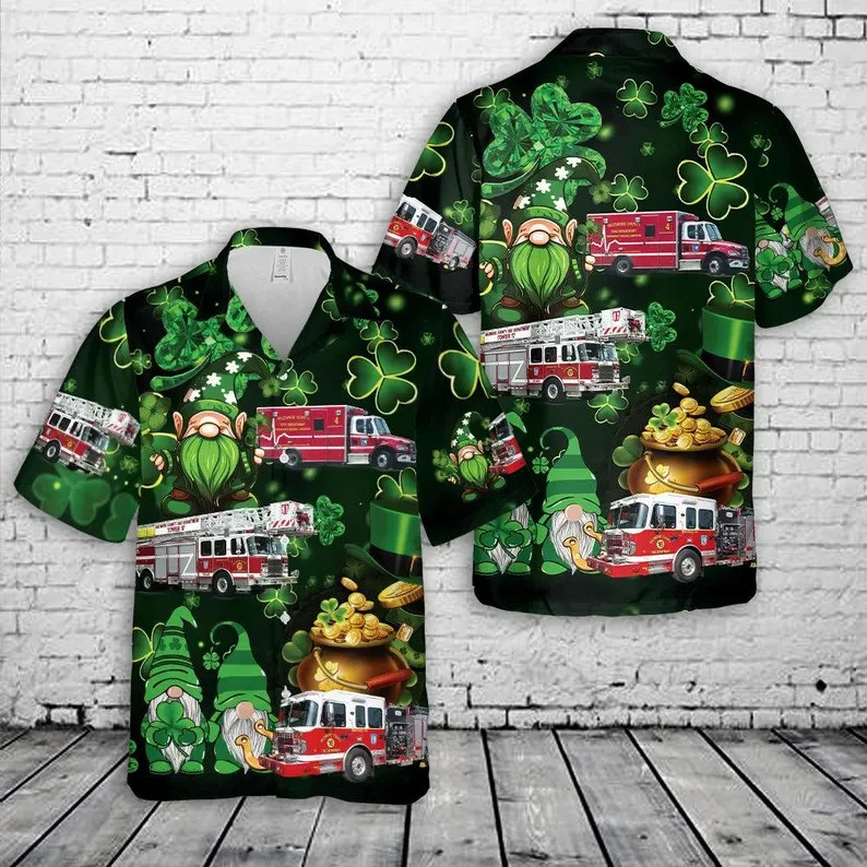St Patricks Day Firefighter Hawaiian Shirt Men's Funny Irish Fireman Gift