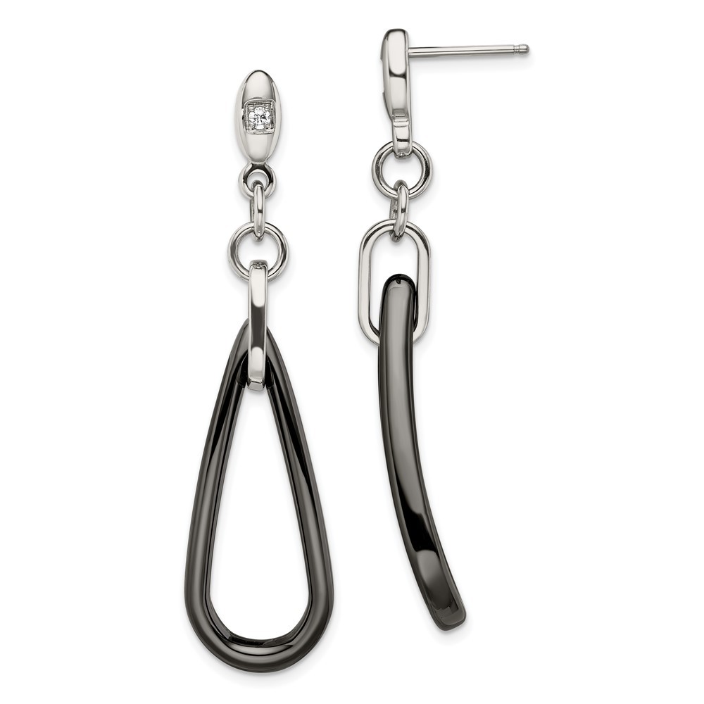 Stainless Steel with Black Ceramic and Cubic Zirconia Drop & Dangle Earrings
