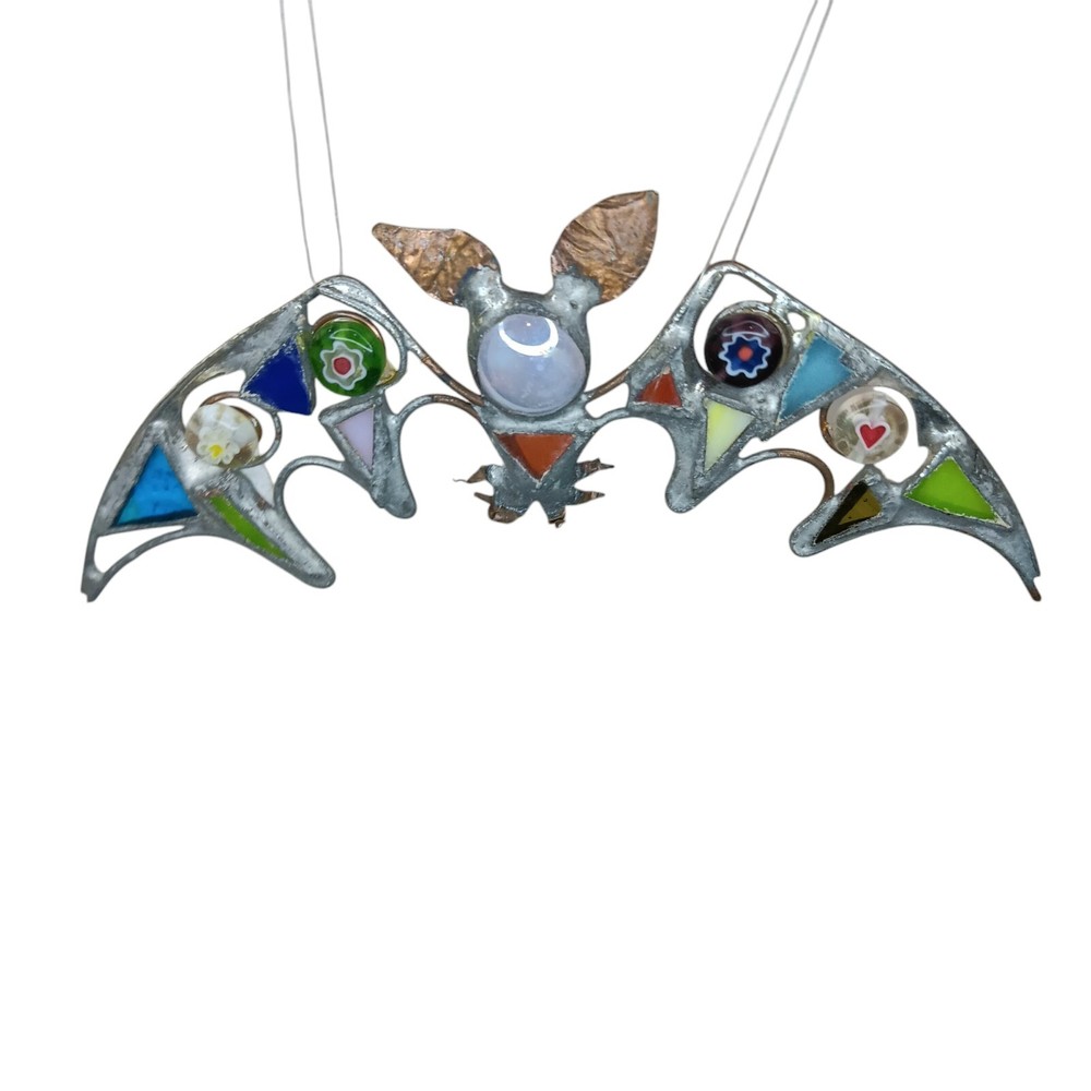 Handmade Multicolor Stained Glass Bat Suncatcher by Blue Moon Glassworks Austin