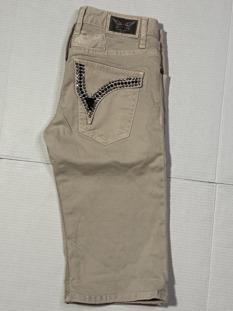 New Men’s Robin’s Jean Shorts Size 30 Swarovski Crystals #SP5519 LONG FLAP