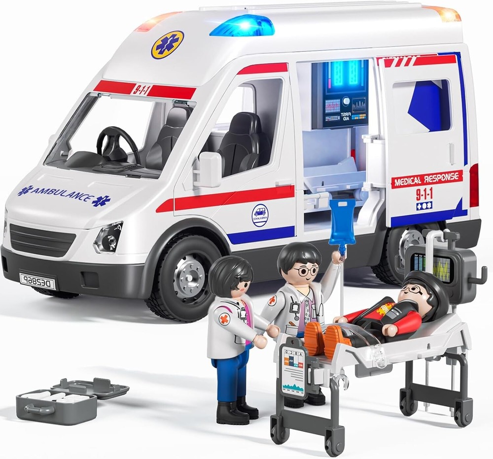 Doloowee Ambulance Toy Truck for Kids 3-8, Large Toy Cars with Lights & Sounds