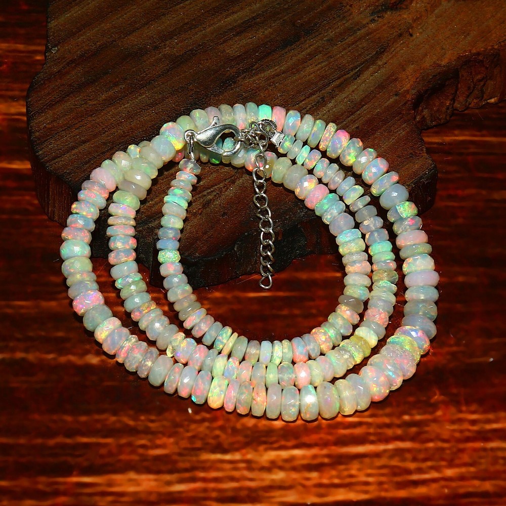 Handmade 925 Sterling Silver Genuine Ethiopian Opal Beads Necklace Jewelry@231