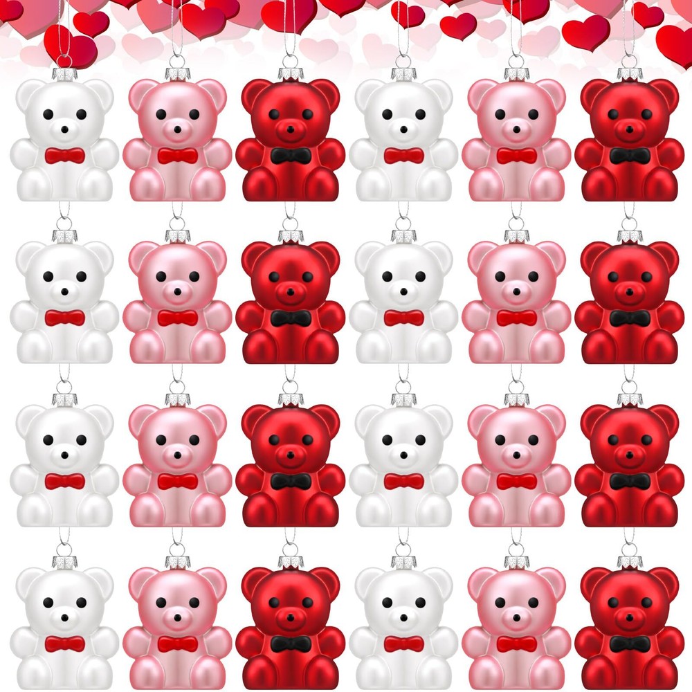 24Pc 2.7 Inch Valentine's Day Bear Ornaments for Romantic Tree Decor