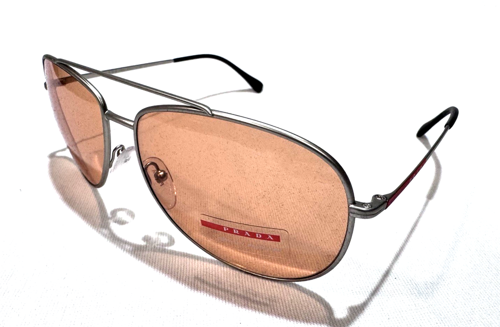 PRADA SPORT Matte Silver PS55US Aviator Sunglasses Authentic New QFP291