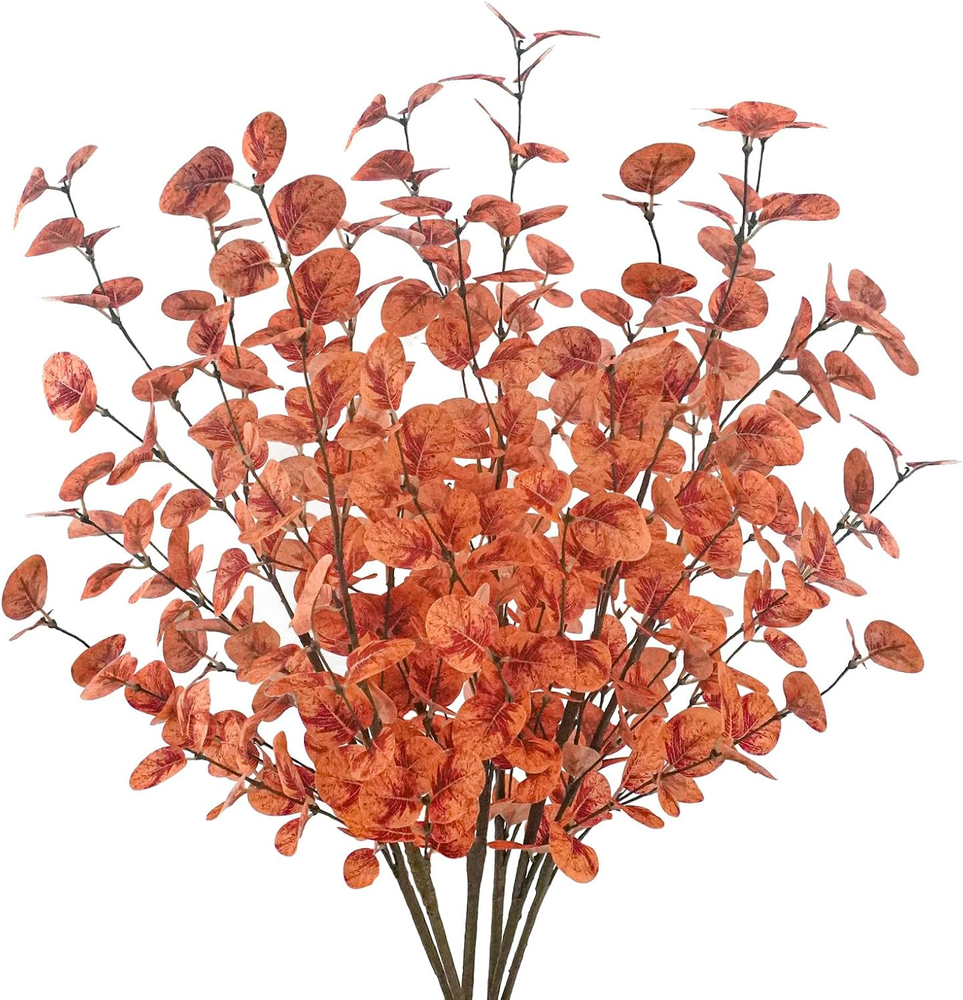 6Pcs Artificial Fall Eucalyptus Leaves Stems Fall Decorations Silk Fake Eucalypt