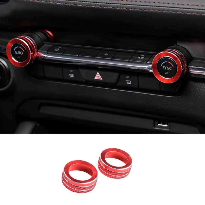 Red Alloy Center Console AC Switch Knob Ring Trim 2PCS For Mazda CX-30 2020-2023