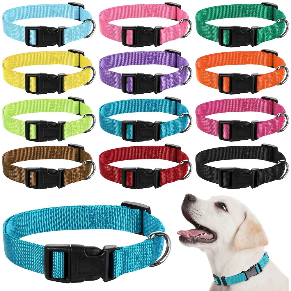 12 Pieces Dog Collar Bulk Adjustable Soft Nylon Puppy Dog Collars with Safety...