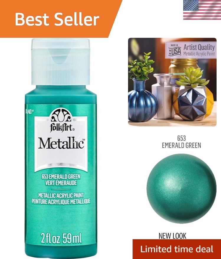 High Pigmentation 2 Oz Emerald Green Metallic Acrylic Paint - Safe & Waterbased