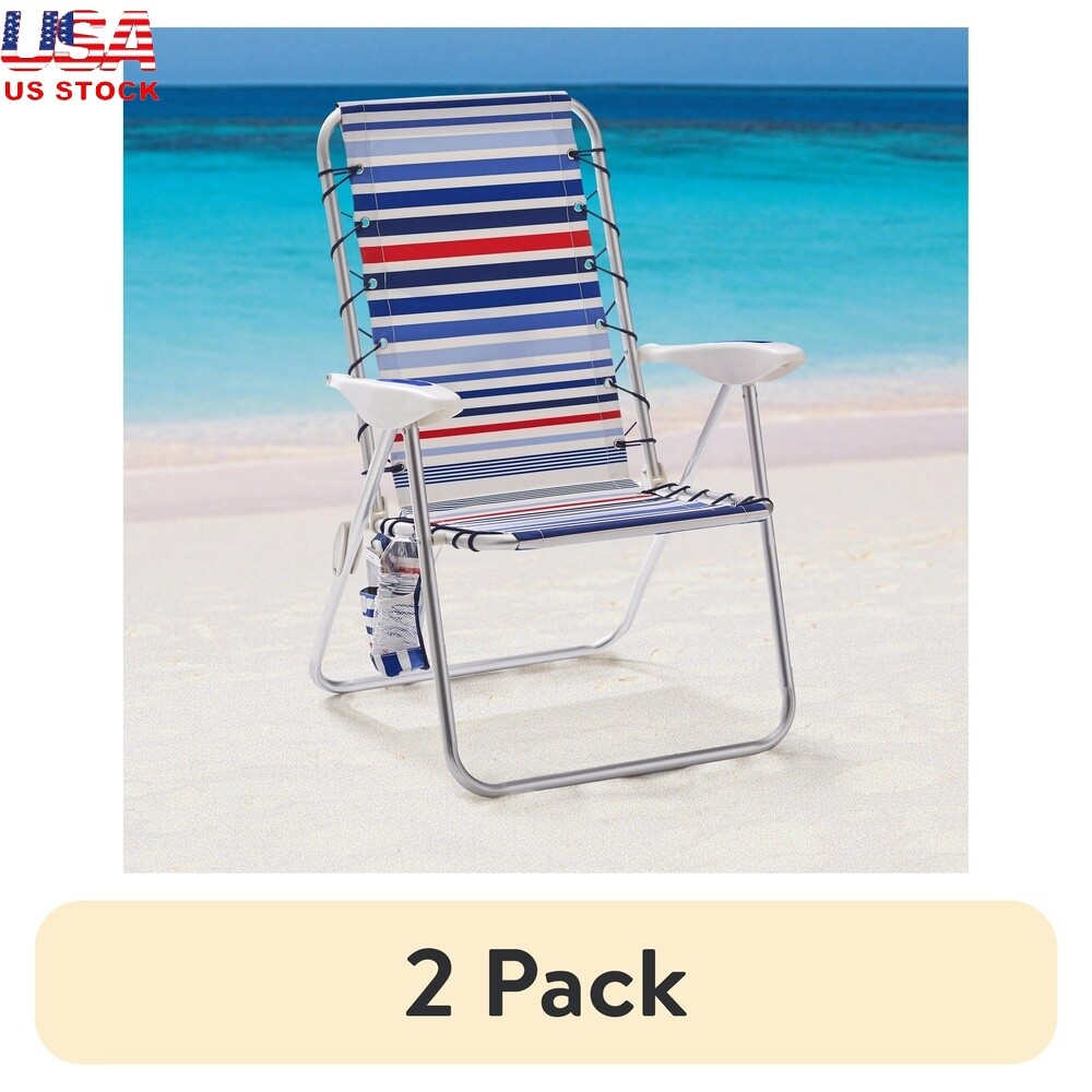 2 Pack Portable Bungee Beach Chair with Storage Pockets Folding for Outdoor Use