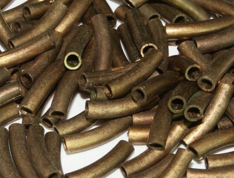 Antique Brass Curved Tube Beads 18x4mm for Vintage Jewelry Making
