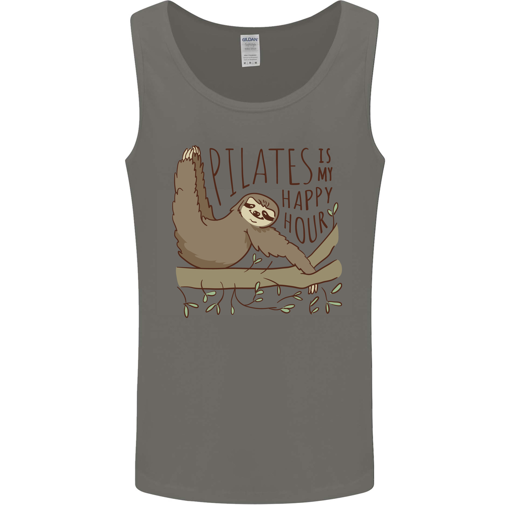 Pilates My Happy Hour Funny Yoga Sloth Mens Vest Tank Top