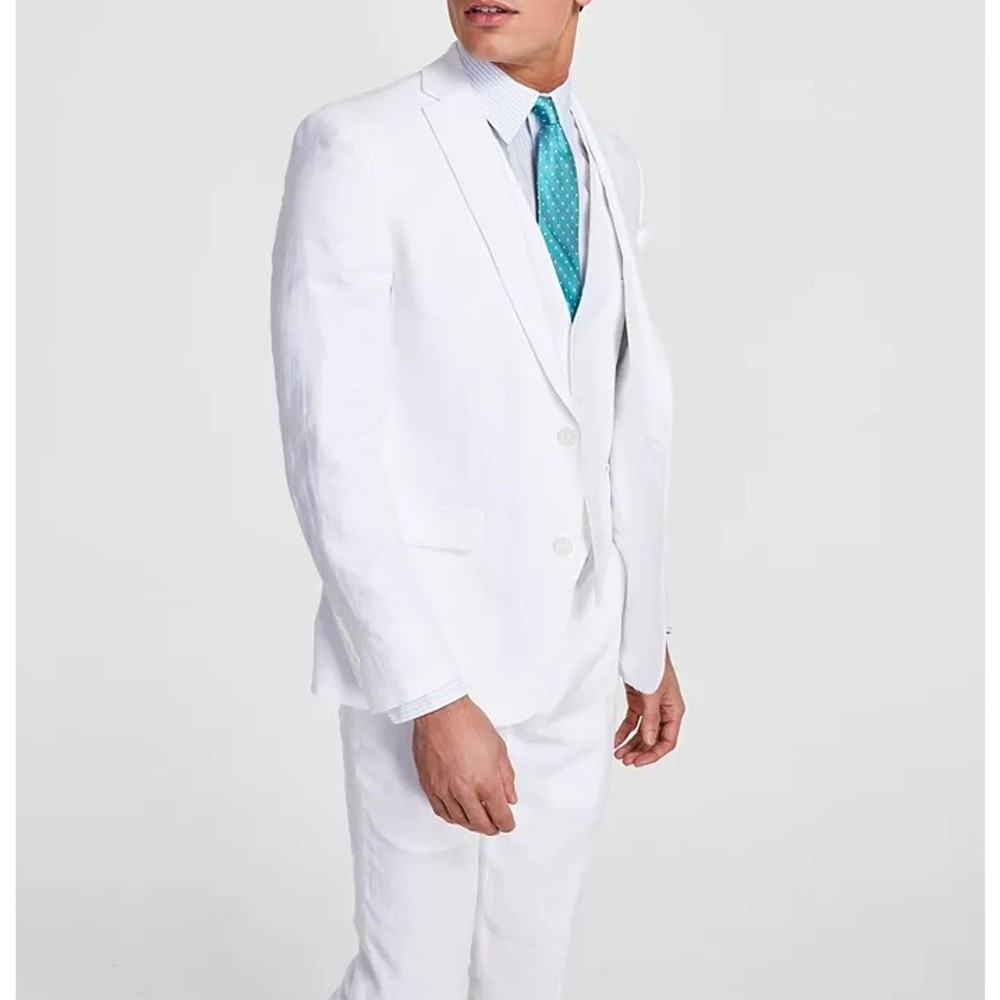 Bar III Men's White Textured Linen Summer Casual Slim-Fit Suit Jacket Size 38S