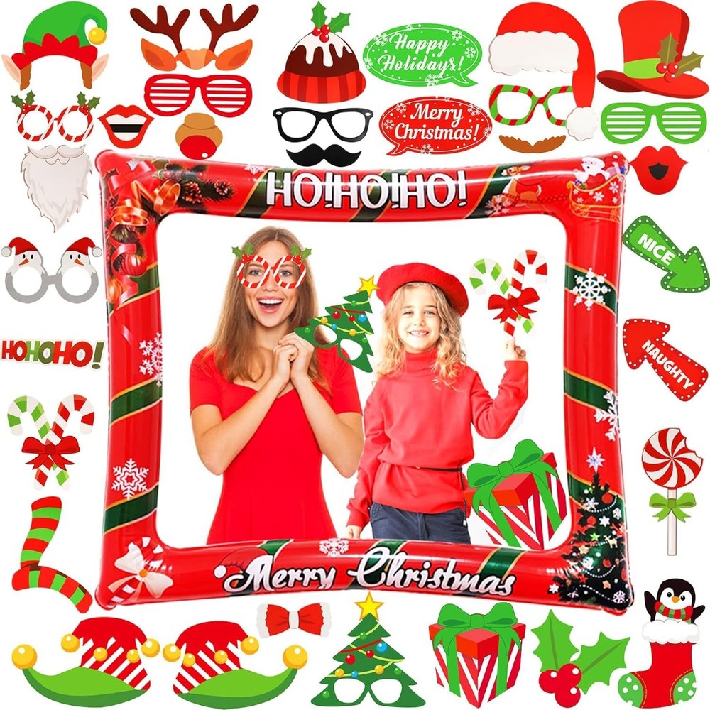 Christmas Party Photo Booth Props Frame, LMSHOWOWO Red