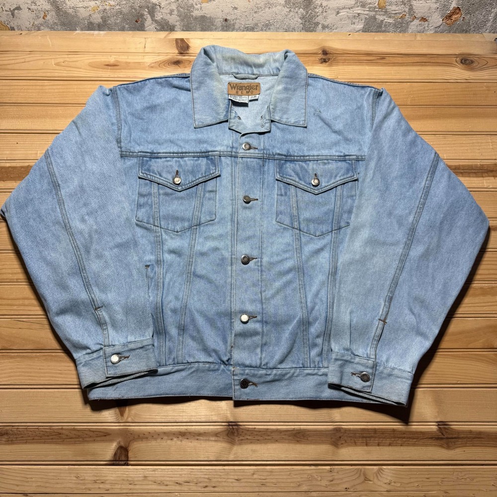 Vintage 90s Wrangler Hero Medium Wash Blue Denim Jean Trucker Jacket Men's - XL