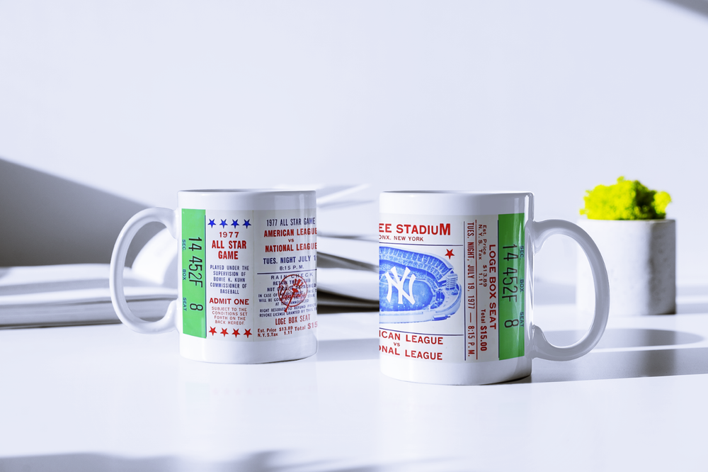 1977 MLB  All Star Game Yankee Stadium Printed Ticket Coffee Mug 11oz New