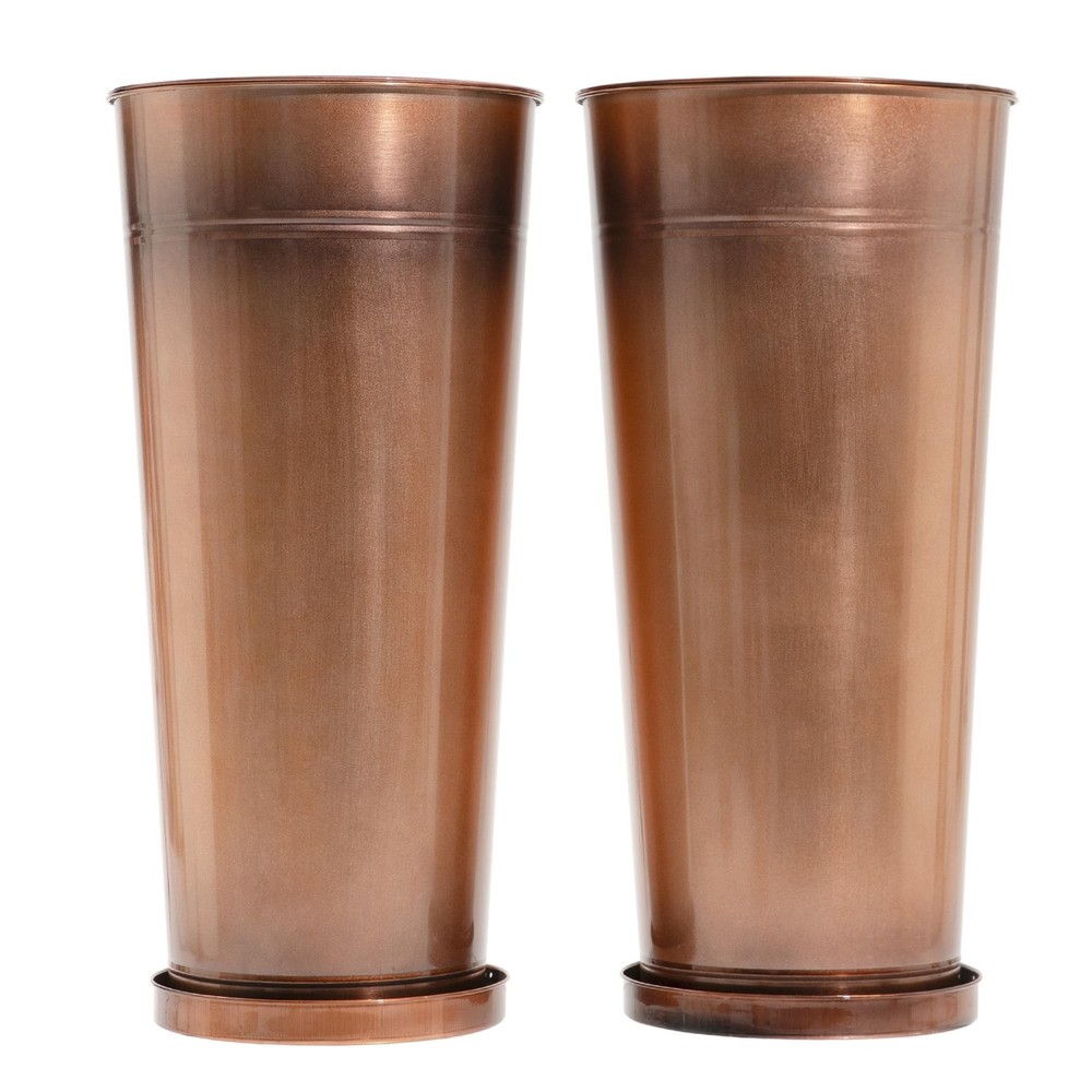 28in Tall Copper Planters Set of 2,Galvanized Steel Tall Outdoor Planter for ...
