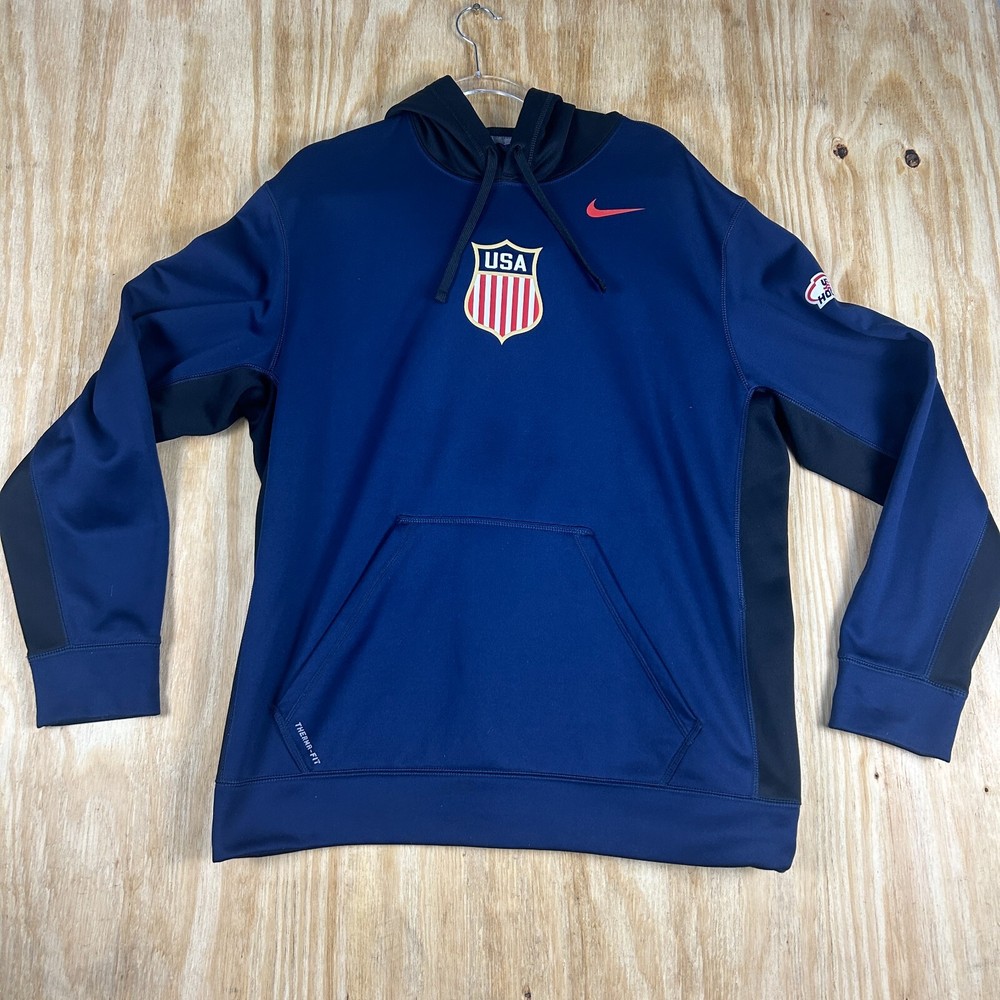 Nike Therma-Fit Team USA Olympic Hoodie Jacket Pullover Fleece Mens Size XL Blue
