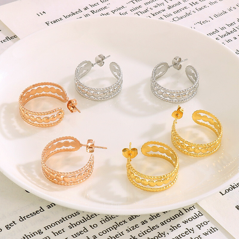 French vintage female titanium steel hollow earrings accessories ornaments