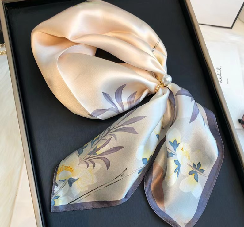 100% Silk Mulberry Scarf with Grass Flower Print 21