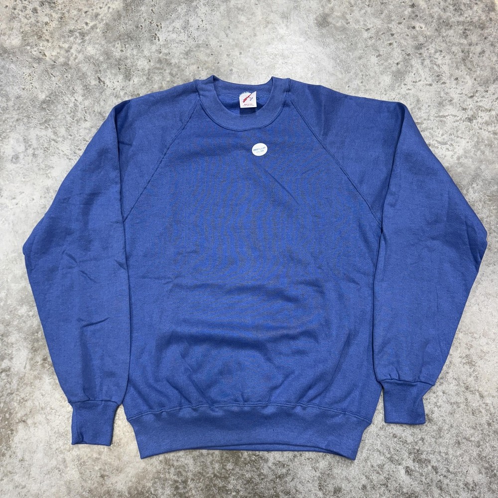 Vintage Jerzees Sweatshirt Mens Large Blue Blank Crewneck Pullover Made USA 80s
