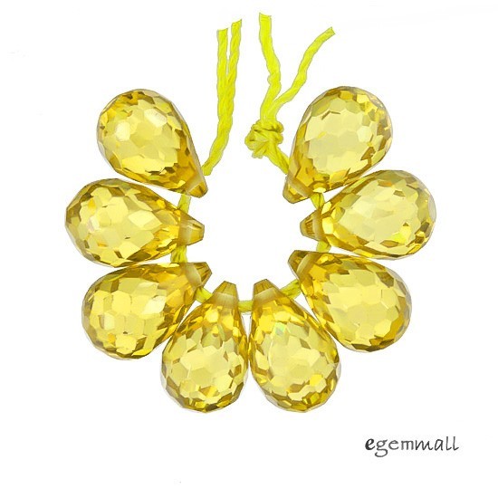 8 Citrine Yellow Cubic Zirconia Teardrop Briolette Beads 6x9mm #96087