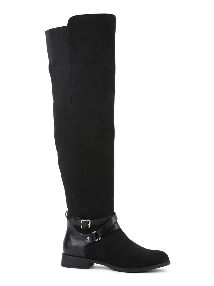 XOXO Womens Black Buckle Accent Stretch Dress Boots 5