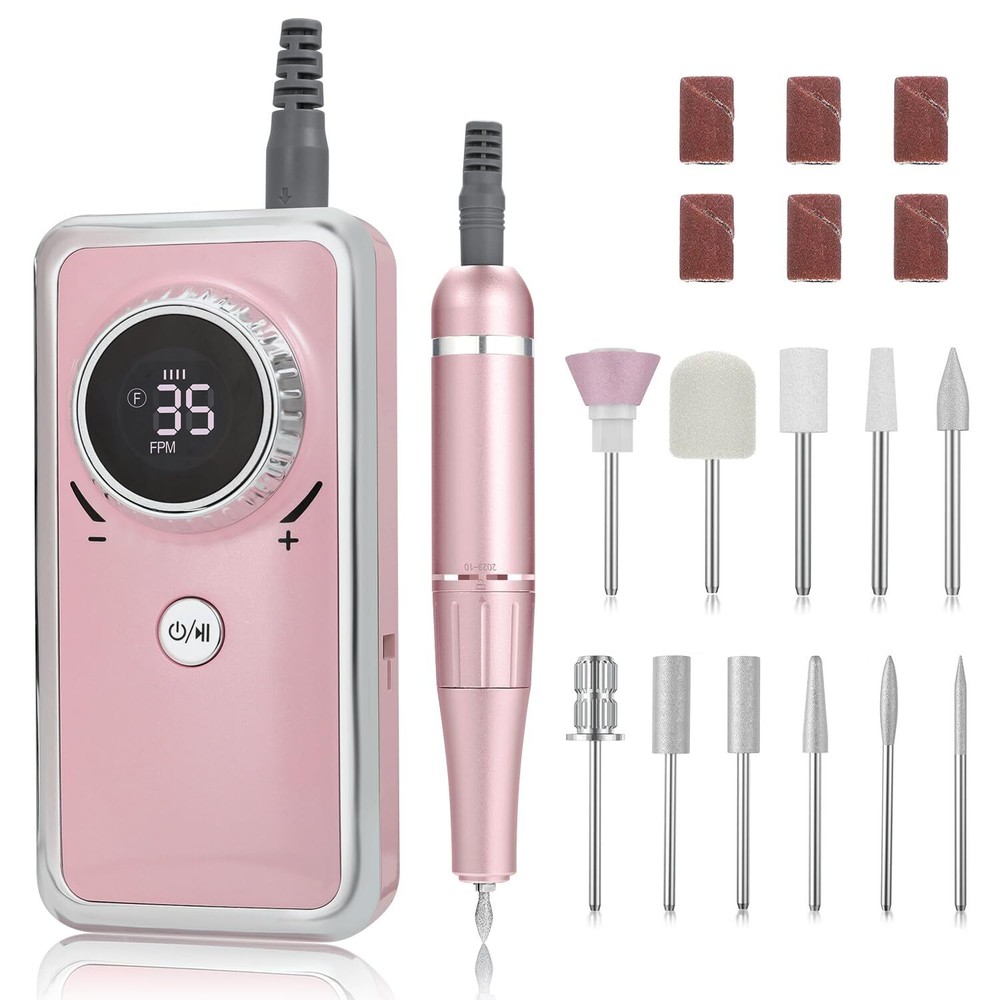 Professional Pink Electric Nail Drill – 35,000 RPM Portable Efile for Salon & Home Use