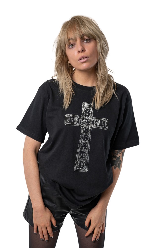 Black Sabbath Diamante Cross Band Logo Unisex Official Black T-Shirt
