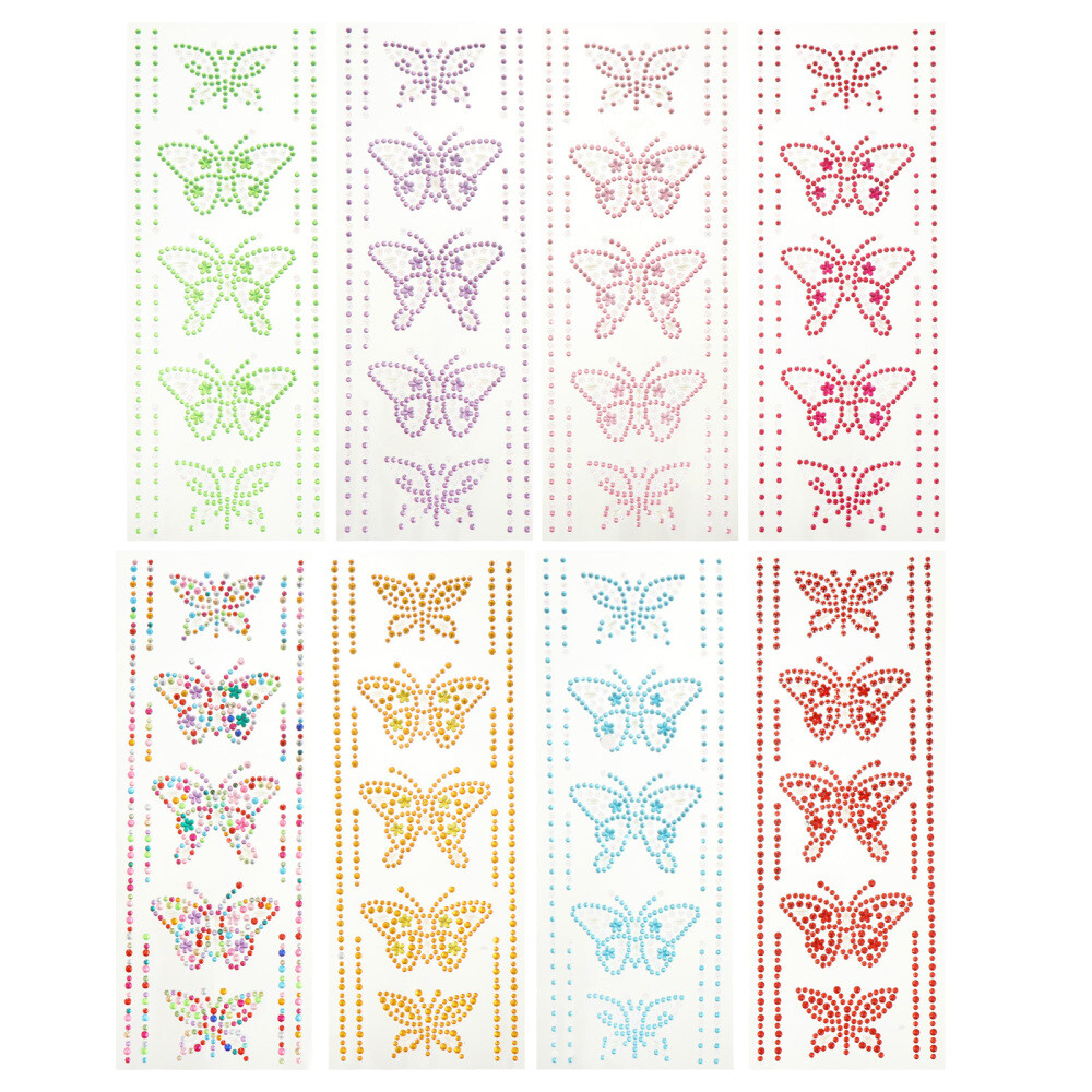 8 Sets Rhinestone Butterfly Decals - Jewel Stickers for Crafts