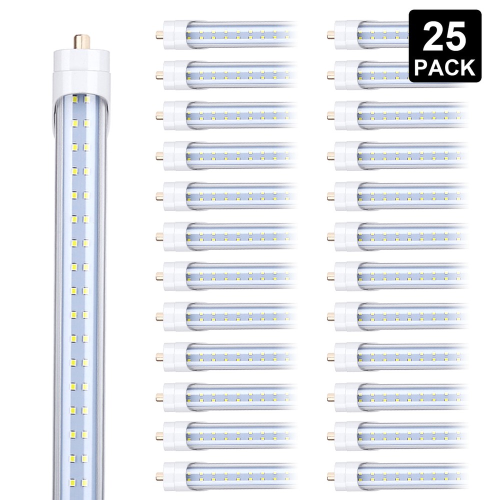 25 Pack 8FT 65W LED Tube Lights T8 T12 Single Pin 2 Row Shop Lights  