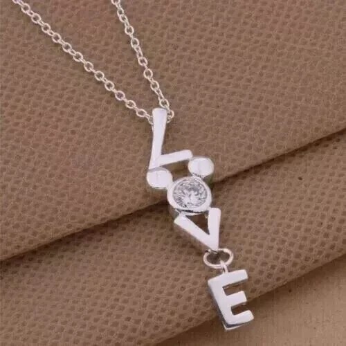 Stunning 1Ct Round Cut Simulated Diamond LOVE Pendant In 14K White Gold Plated