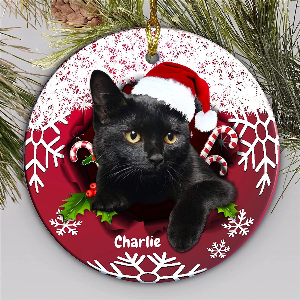 Personalized Ornament, Black Cat Christmas Ornament, Cat Lovers Gift, Christm...