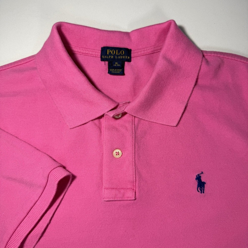Polo Ralph Lauren Kids Pink Short Sleeve Cotton Polo Shirt Navy Pony XL (18-20)
