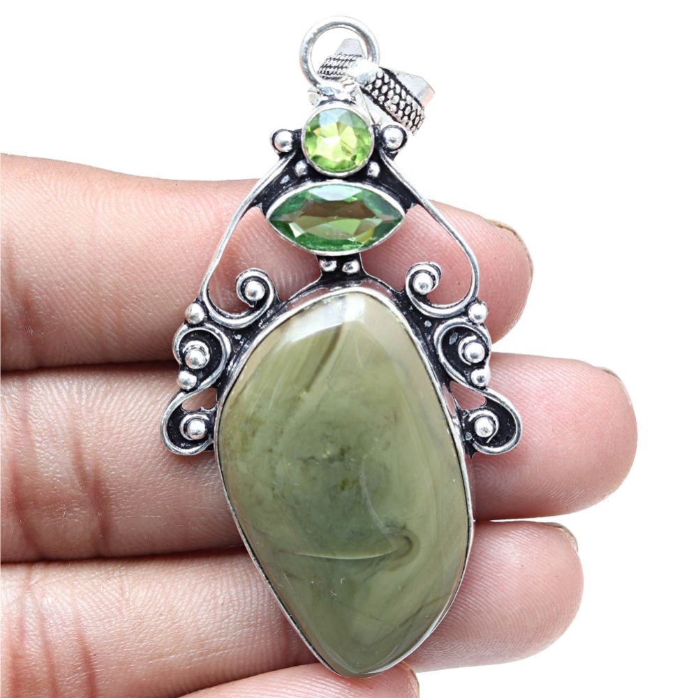 Imperial Jasper Peridot Gemstone Handmade Necklace 2.75 Inches