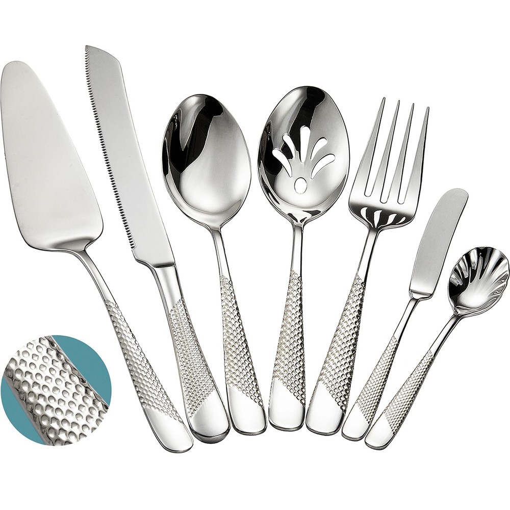 ® 7-Piece Hammered 18/10 Stainless Steel Silverware Serving Utensil Set - Hos...