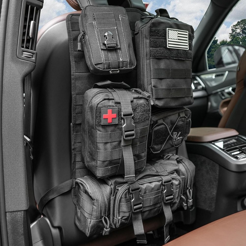 Z8 Tactical Car Seat Back Organizer with 5 Detachable Molle Pouches - Black/A