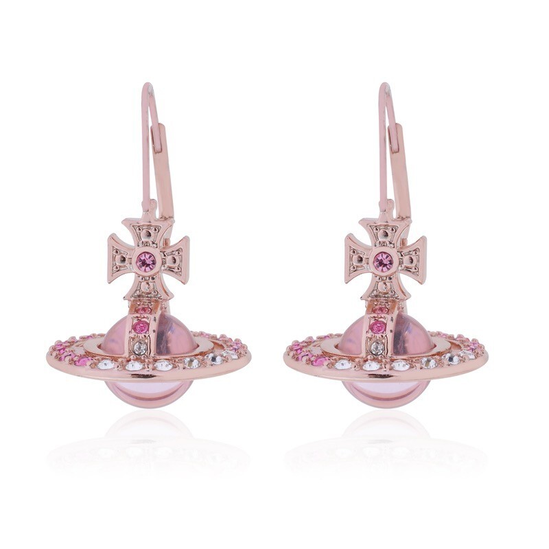 Vivienne Westwood Orb Pink Crystal Drop Earrings New In Box