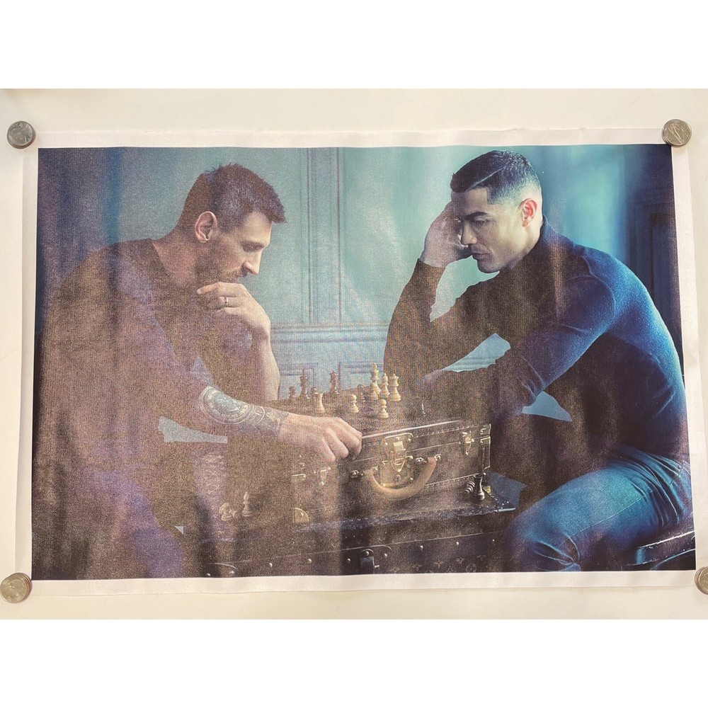 Messi vs Ronaldo GOAT Chess Battle Glossy Canvas Poster 17x24