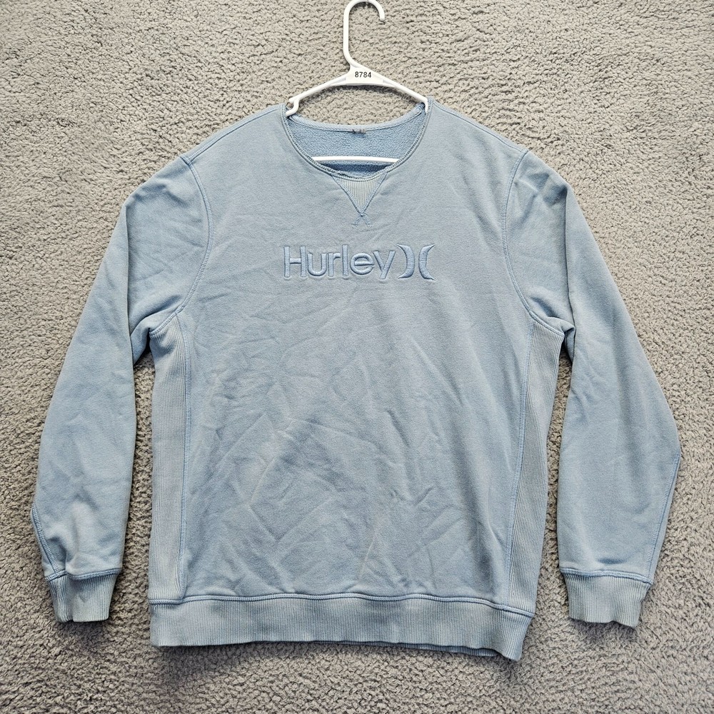 Hurley Mens Large Logo Sweatshirt Fleece Crewneck Pullover Blue