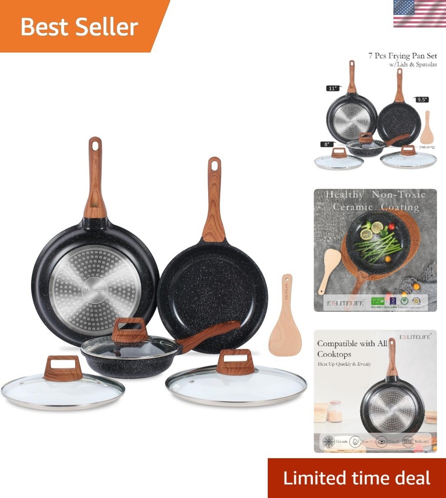 Nonstick Ceramic Frying Pan Set with Lids – Non-Toxic Omelette Skillet for Healthy Cooking