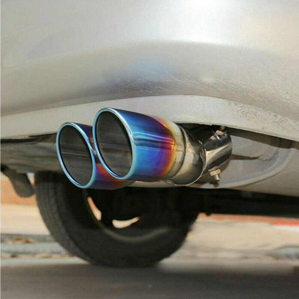 Car Muffler Tip Rear Dual Tail Exhaust Pipe Blue Titanium Stainless Steel Cool