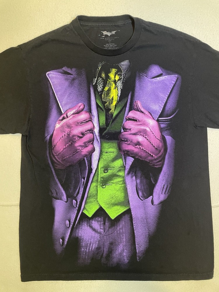 Vintage Batman T-shirt The Joker Size L Black 2008 The Dark Knight Retro Fade