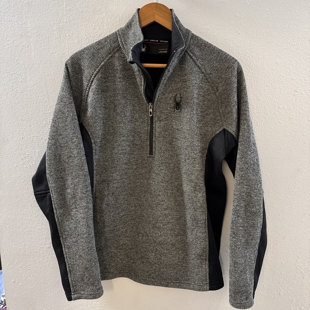 Spyder Half Zip Pullover Sweater Mens Medium Gray Black Stretch Panels