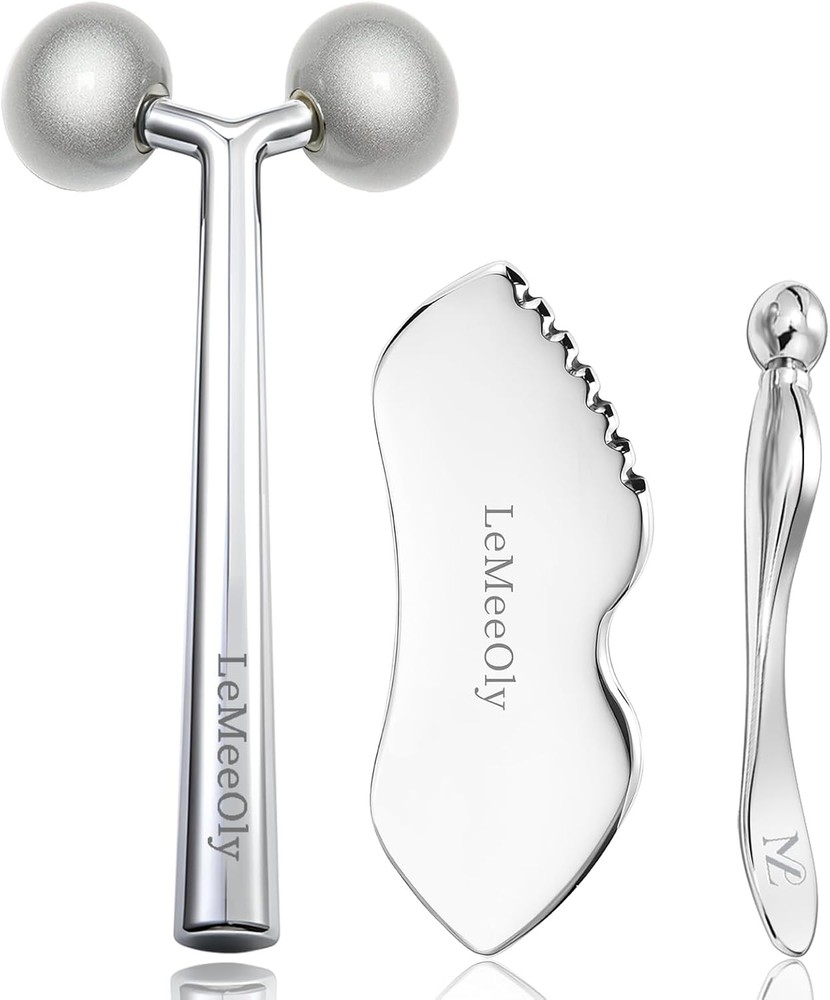 2Pcs Gua Sha Facial Tools Stainless Steel, Detailer GuaSha Set for Sliver