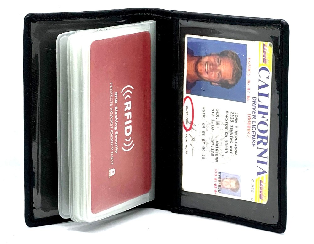RFID Black Genuine Leather Business Card Holder Pocket Organizer Wallet Plastic