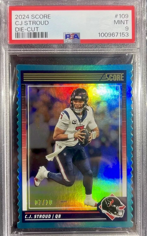 2024 Score C.J. Stroud #109 Die-Cut Aqua Foil 7/10 Jersey Match Texans PSA 9 SSP