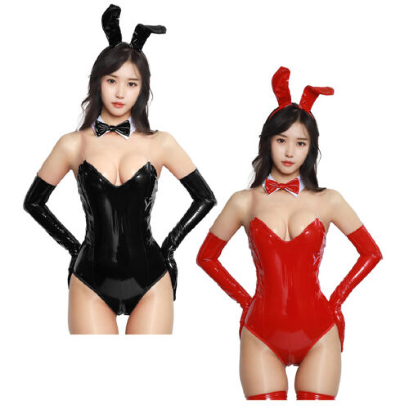 Womens Patent Leather Bunny Girl Costume Nightclub Outfit Fancy Dress Clubwear